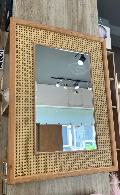  Miroir rectangulaire cadre cannage et bois