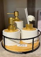 distributeur de savon Blanc / Or / Bois naturel